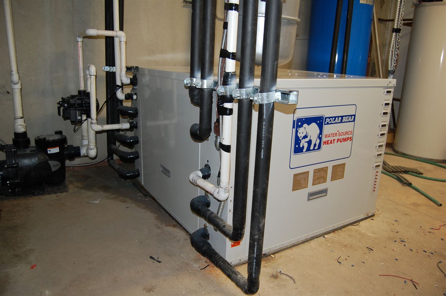 Heat pump piped into loop connections.